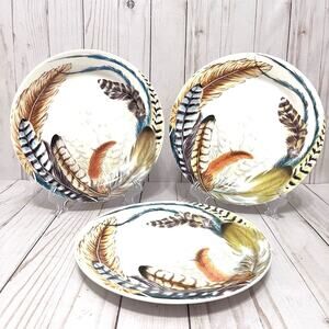Pier 1 Imports 9” Ironstone Feather Salad Plates Set Of 3 Discontinued Pattern